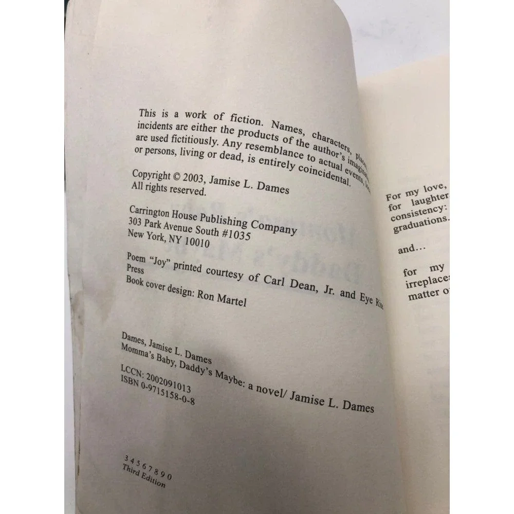 Momma's Baby, Daddy's Maybe A Novel Book by‎ Jamise L. Dames 2003